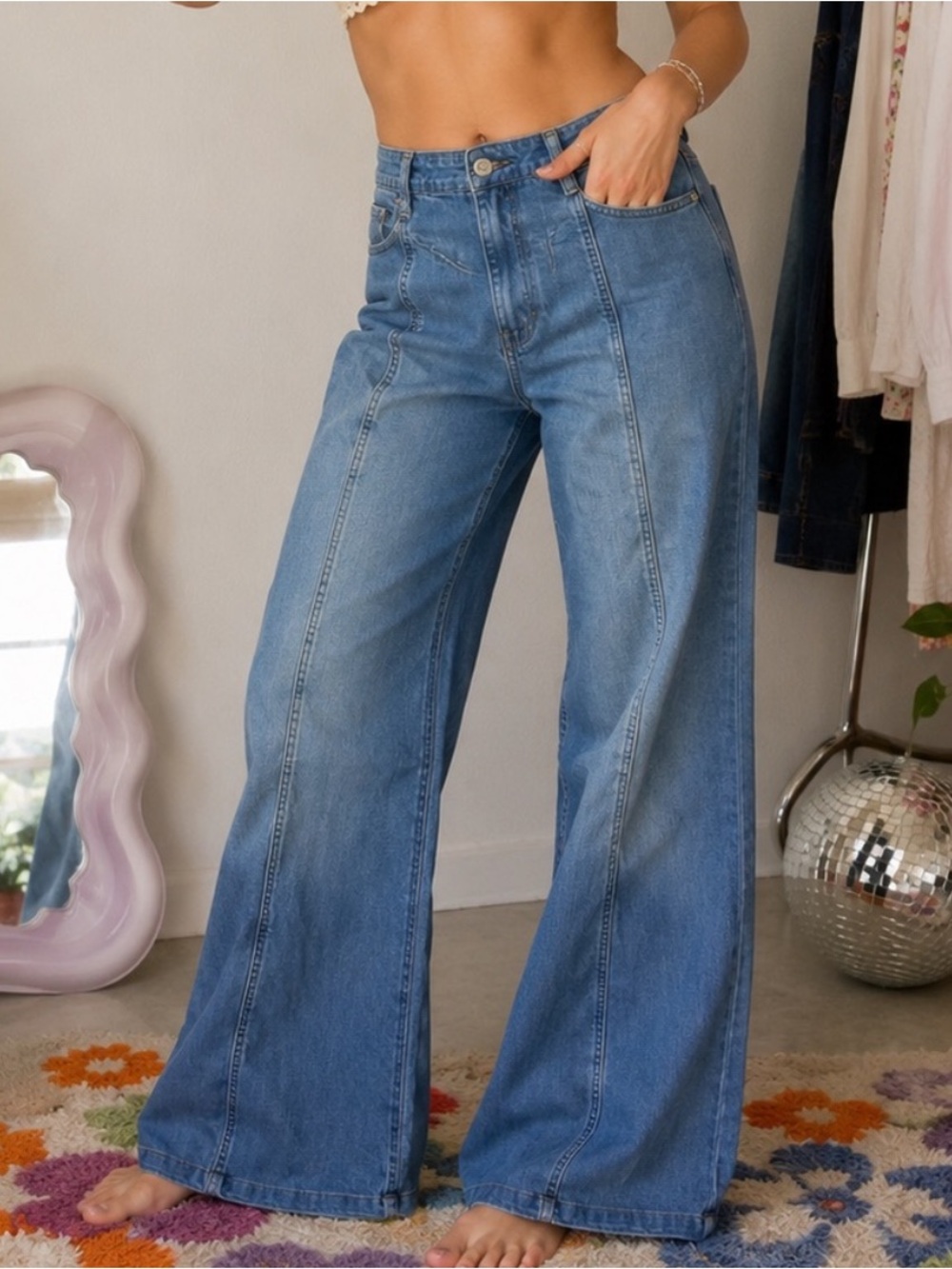Free People We the Free Libre Front Yoke Wide Leg Slouchy Baggy Jeans Size 31